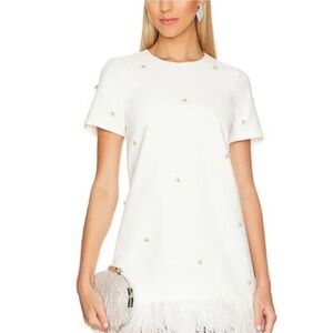 Zara White Faux Suede Mini Dress Embellished Rhinestone Beaded Floral Accent XS